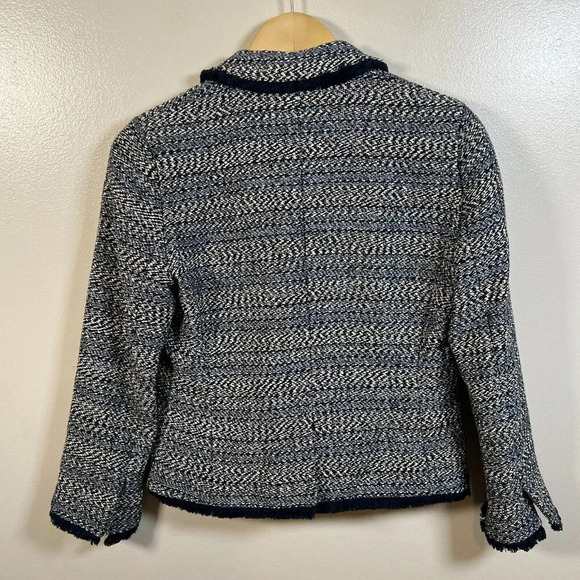 J. Crew Lady Jacket Blazer Size 2 Blue Tweed Fringe Trim Preppy Work Career - Picture 3 of 14